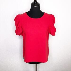 Amanda Uprichard Merris bright lipstick red puff sleeve top size Medium NWT